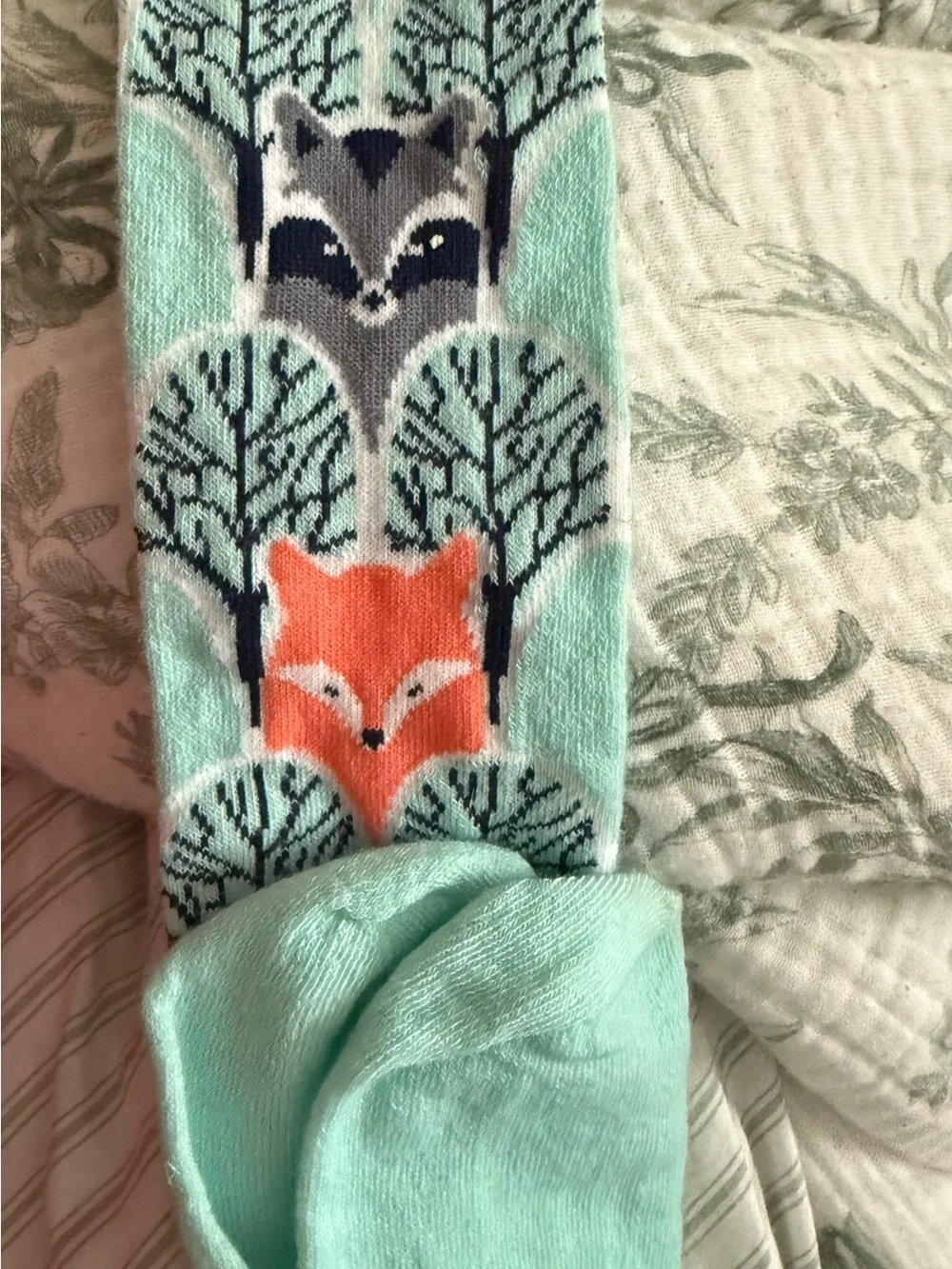 Target young adults Mint Animal Print Pajama Socks with Fox, Bear & Raccoon